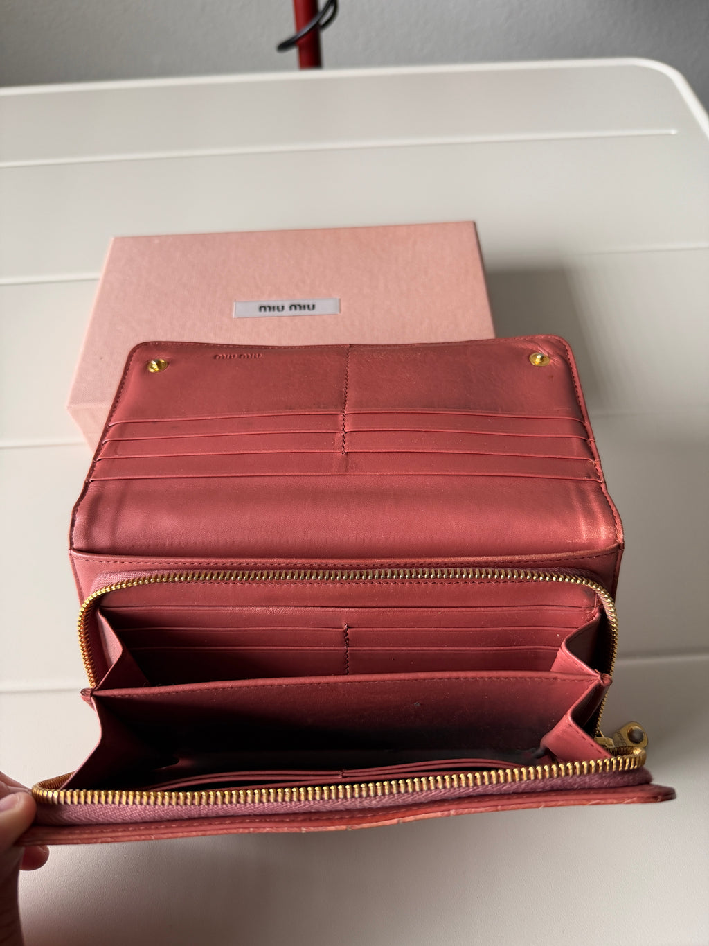 Miu Miu 00's Antico Patent Gator Pink Wallet