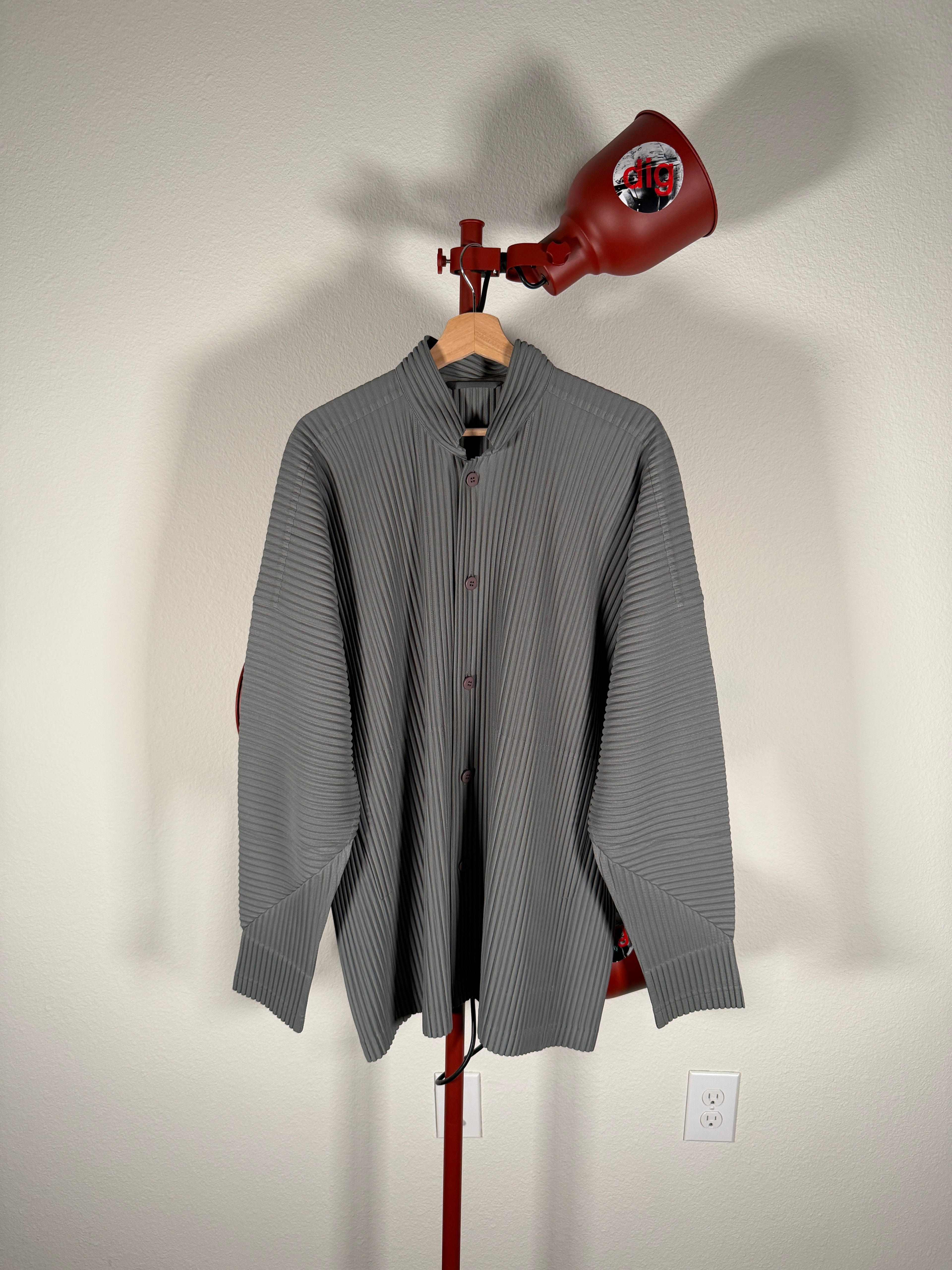 Issey Miyake Homme Plisse Grey Pleated Button Up Shirt 4/XL