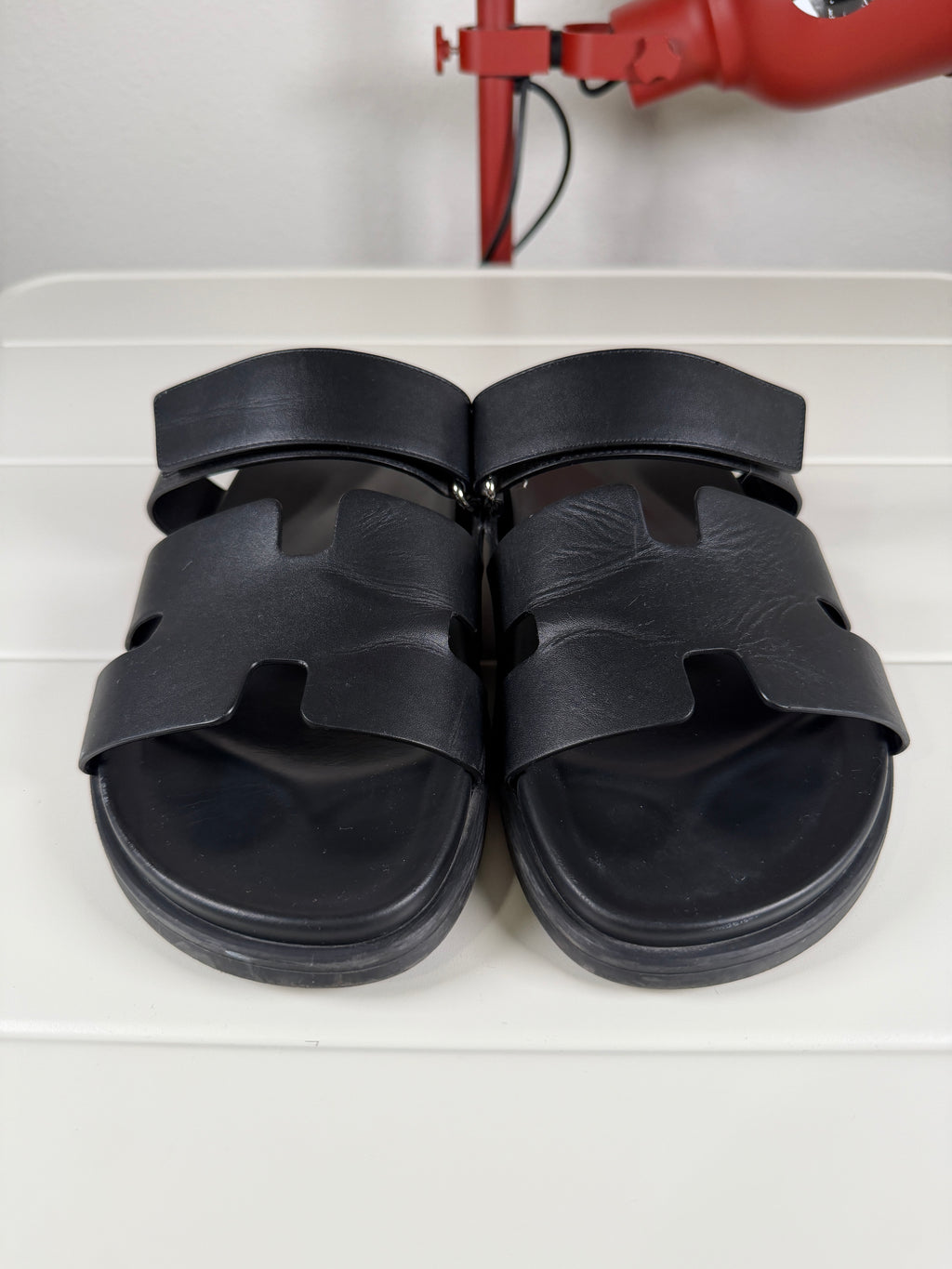 Hermes Chypre Black Leather Sandals 43.5/10.5