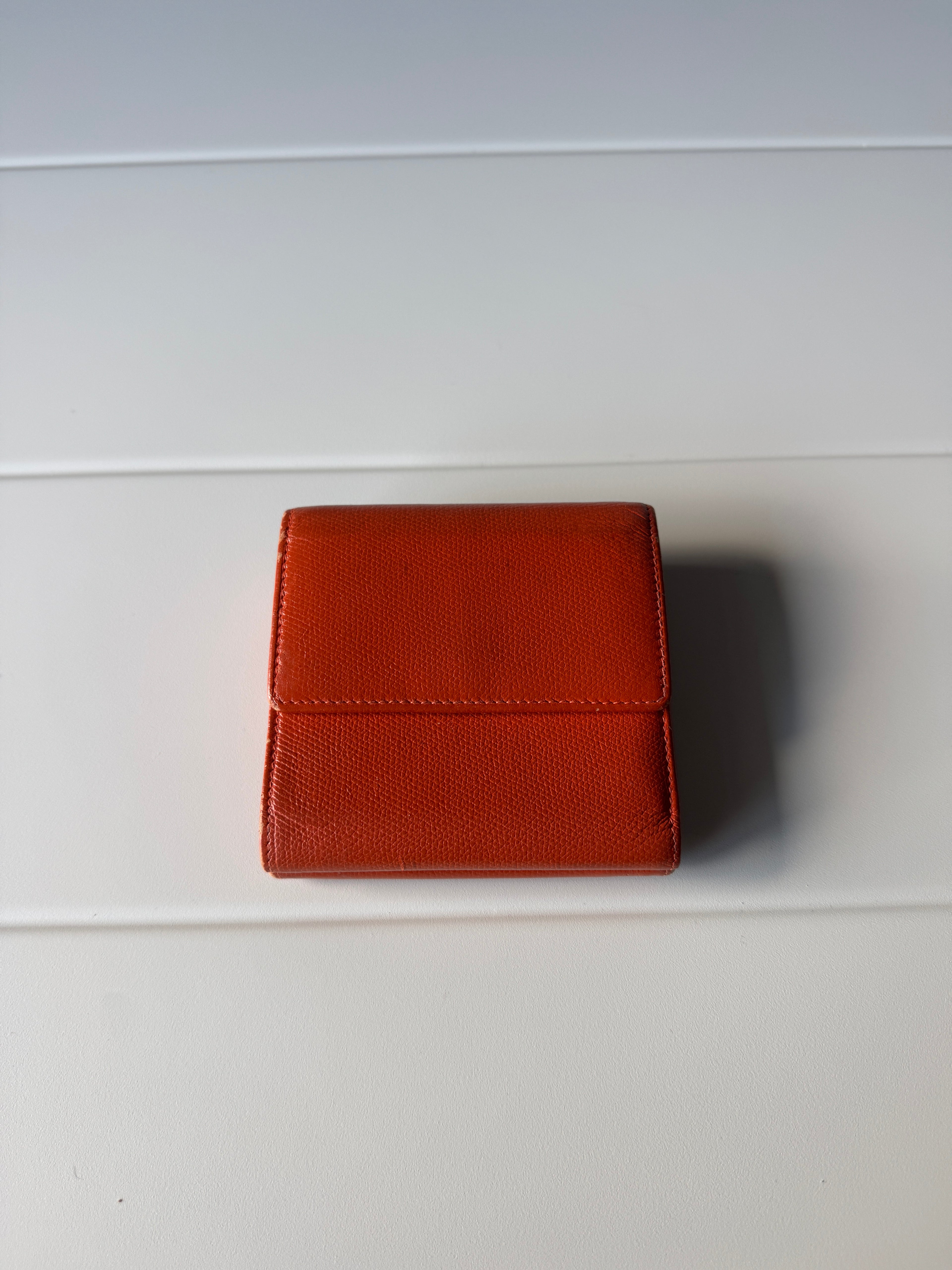 Chanel CC Logo Double Sided Tri-Fold orange Leather Wallet