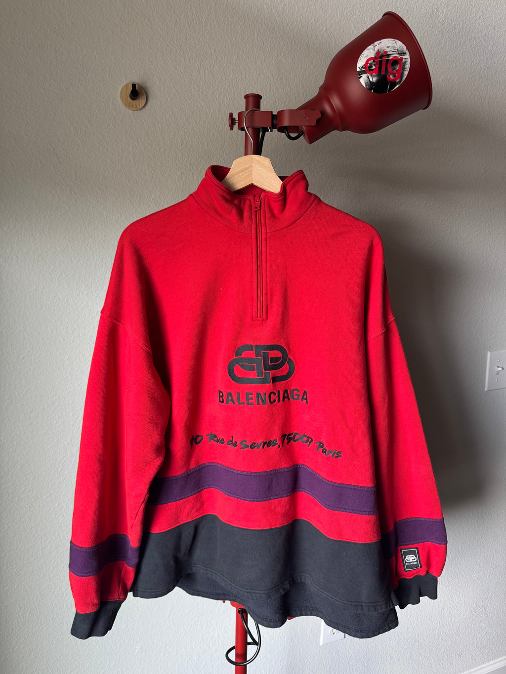 Balenciaga Quarter Zip Rive Gauche Sweatshirt Red M